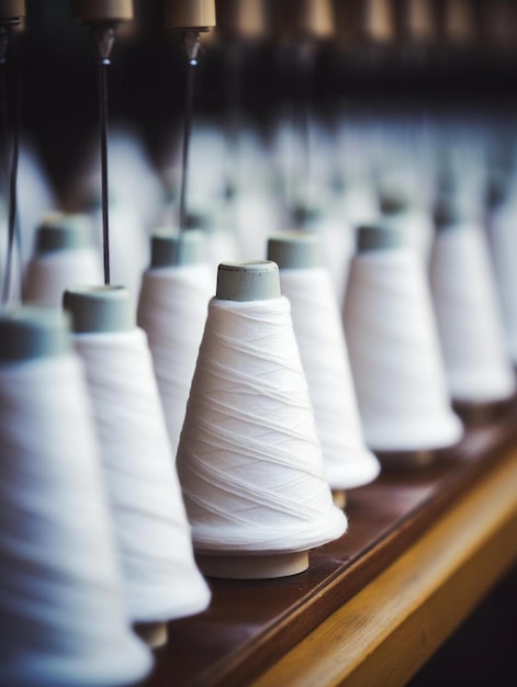 Foto fabbrica di cotone grezzo in una linea di produzione di filatura e una produzione di macchinari e attrezzature rotanti