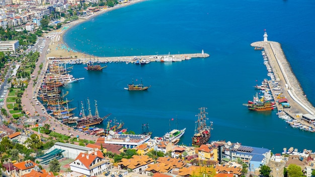 coast ferry boat on blue sea and harbor