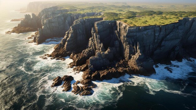 the coast of the island is seen from the air.