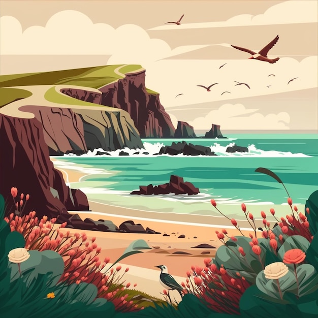 coast mountain road trip surf vector background