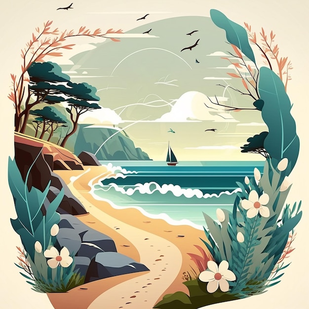 coast mountain road trip surf vector background