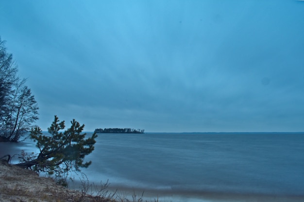 The coast of the Volga River at dusk