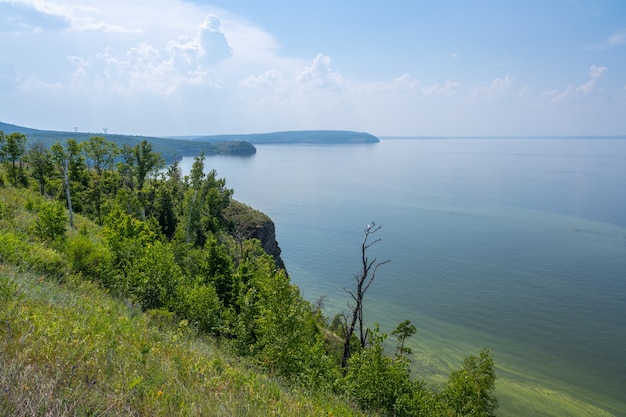 Coast of the Volga River near the town of Zhigulevsk. Zhiguli mountains. Samarskaya Luka. Summer.