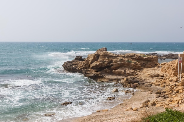 Coast with ruins of Caesarea in Israel