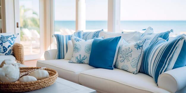 Premium Photo  Coastal beach house living room with a breezy