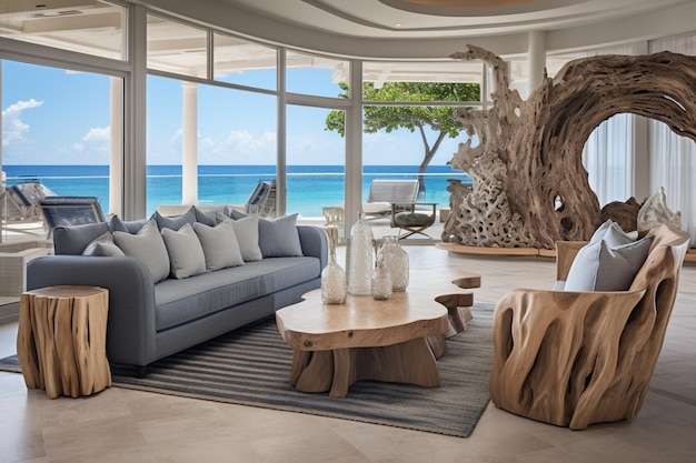 Coastal beach house living room with a breezy nautical theme and coastal decor