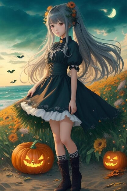 Coastal Charms Korean Anime Girl Wizard's Halloween Beach Walk