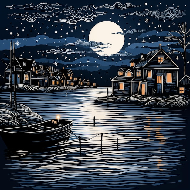 Photo coastal city dusk with classic christmas movie night in snuggle in cozy corner charcoal