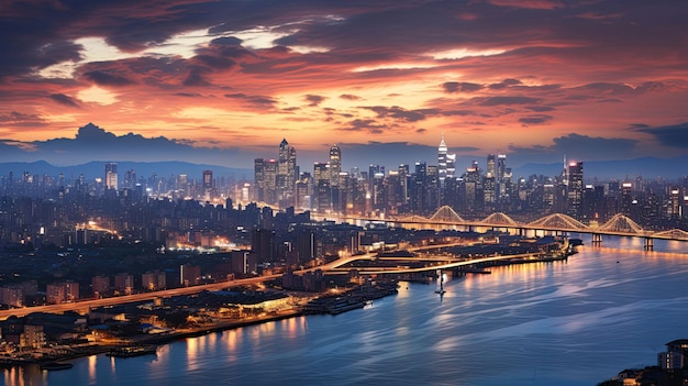 Coastal City Skyline Twilight