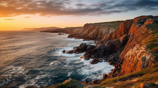 Coastal cliffs at sunset