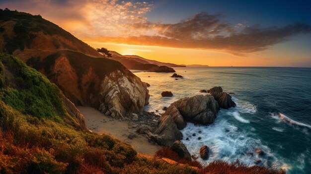 Coastal cliffs at sunset