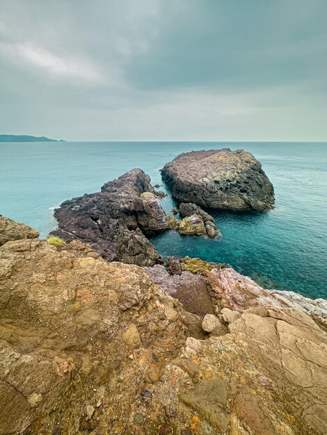 Coastal cliffs with serene blue waters of the ocean