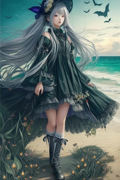 Coastal Conjuring Koreaanse Anime Girl Wizard's Halloween-kustwandeling