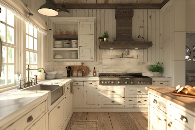 Coastal cottage kitchen with beadboard backsplash