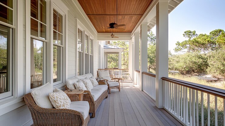Photo coastal cottage with a wraparound porch and beach access