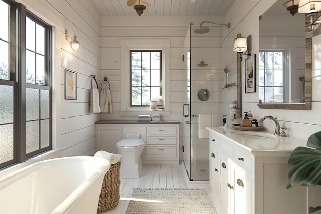 Coastal cottagestyle bathrooms with shiplap walls