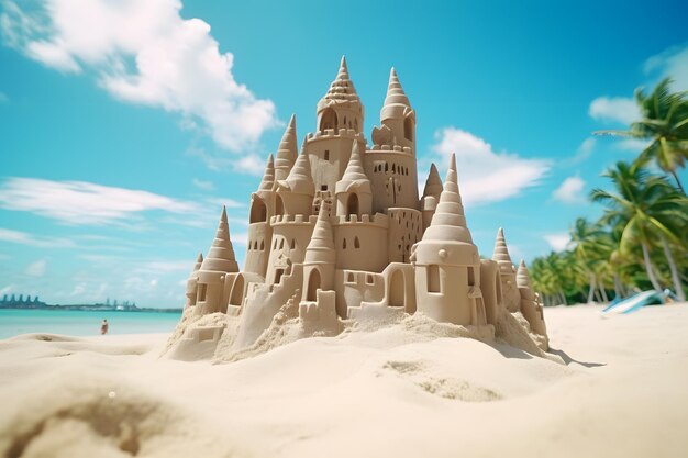 Coastal Creativity Sculpting a Sandcastle on a Tropical Beach