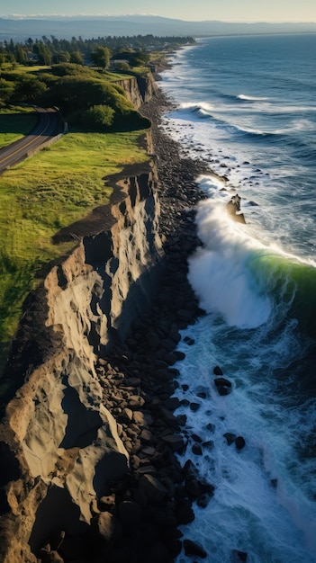 Coastal erosion A coastline is eroded by powerful waves