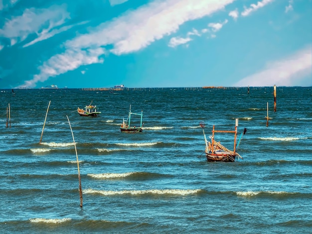 Coastal fishing boats are anchoring at the bang seans bay thailand