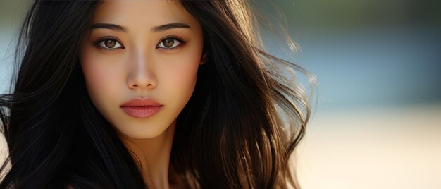 Photo coastal glow asian beauty at sunset