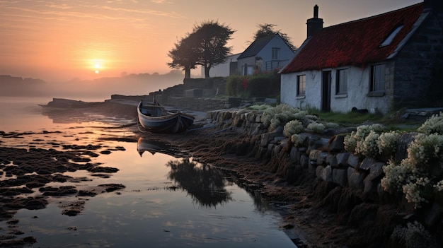 Coastal Hamlet at Sunrise