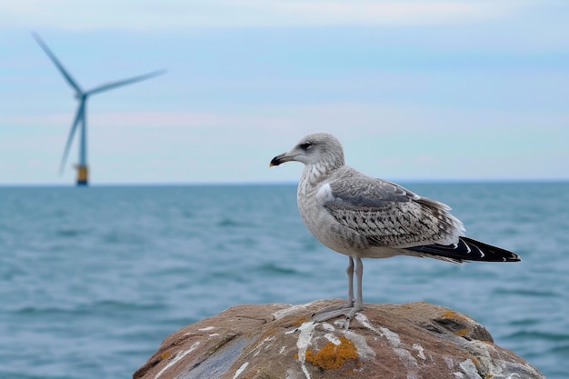 Coastal Harmony Seagull and Offshore Wind Turbines