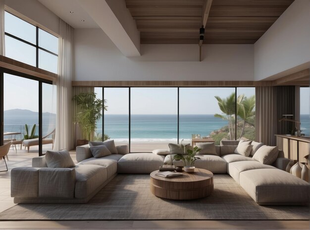 Coastal home interior design of modern living room