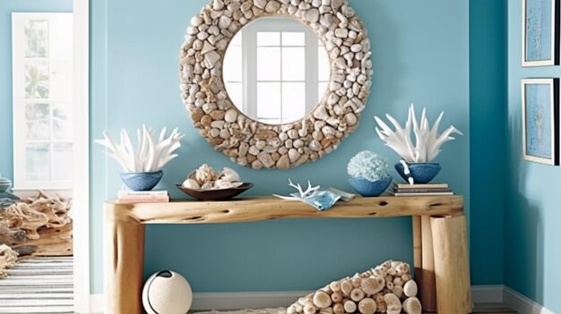 Photo a coastal inspired entry with a nautical color