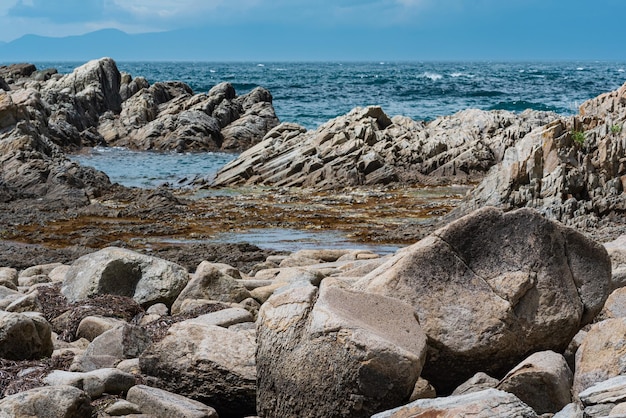 Coastal landscape basalt rocks on the sea coast