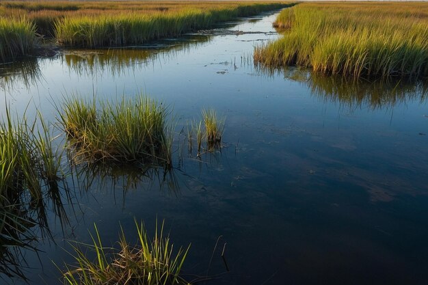 Photo coastal marshlands with reflective water