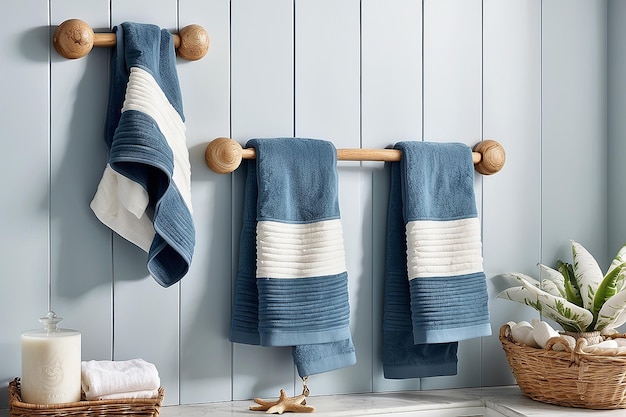 Coastal Nautical Rope Towel Rack in a Seaside Bathroom