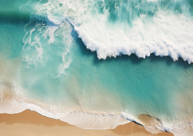 Coastal Paradise An Aerial View of a Perfect Beach with Crystal Clear Water and Graceful Waves Generative Ai