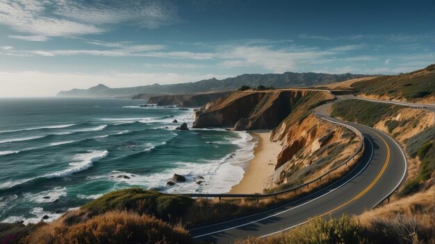 Coastal road along towering cliffs