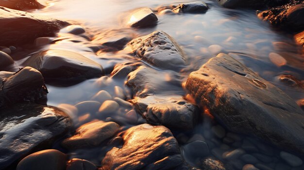 Coastal rocks bathed in the warm dawn light AI Generated