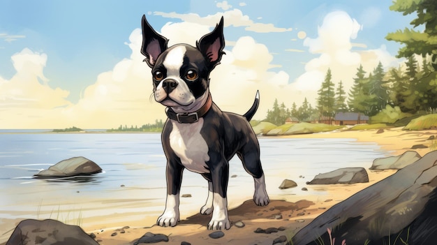 Coastal Scenery A Digital Illustration Of A Boston Terrier In Manitoba