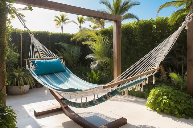 Coastal Seaside Outdoor Hammock in a Tranquil Garden