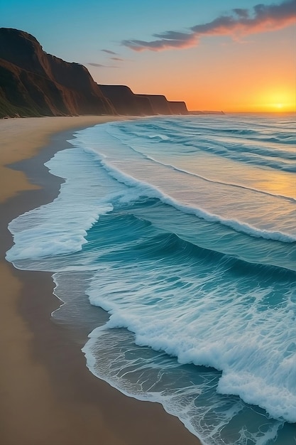 해안가에서 해가 바다를 가로질러 불어오는 새벽의 평온함을 느낄 수 있습니다.