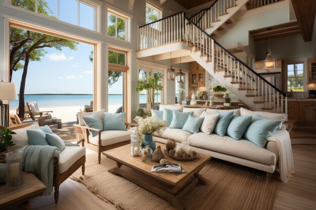 Photo coastal style home interior design of modern living room chaos 10 ar 32 style raw stylize 750 v 52 job id 85a76400c166495e84e932ffe9deaa9c