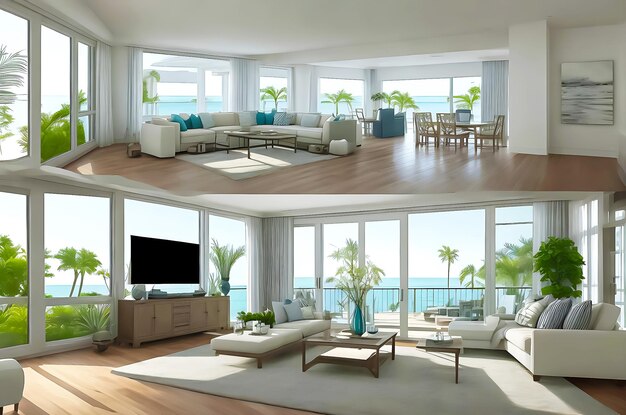 Coastal style home interior design of modern living room