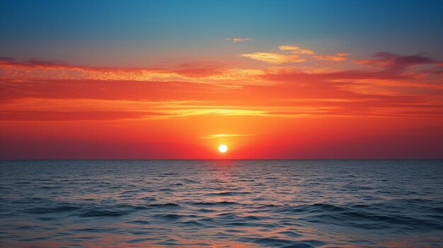Фото Прибрежный закат солнце погружается под горизонт, отбрасывая красочные оттенки ии