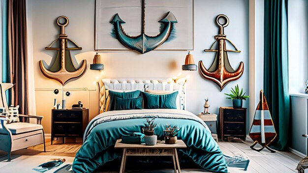 Premium Photo  Coastal themed bedroom with nautical accents and a sea  inspired color palette