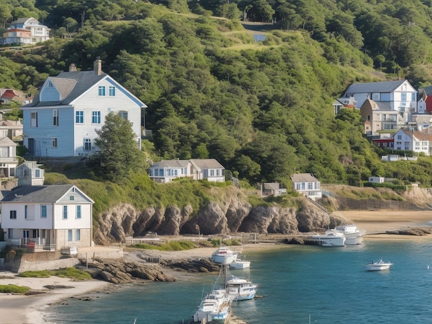 A coastal town with quaint houses