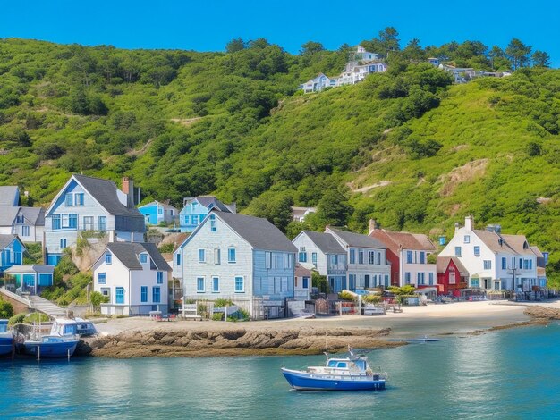 A coastal town with quaint houses