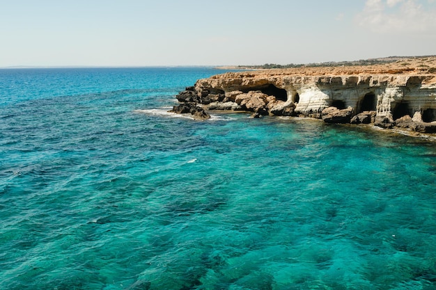 Coastal view on the caves and sea in Cape Greco Ayia Napa