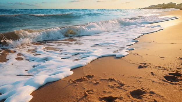 Photo coastal waves near the sandy beach