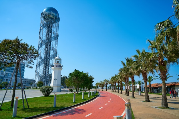 The coastline of the embankment of the resort town of Batumi in Georgia.