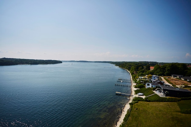 A coastline in the suburbs on a sunny day