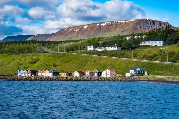 The coastline of village of Hjalteyri in Iceland