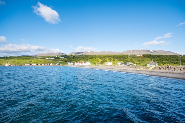 The coastline of village of Hjalteyri in Iceland