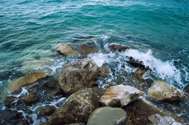 Coastline with large stones Beautiful landscape